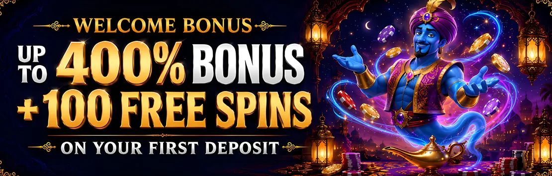 Golden Genie Casino welcome bonus: up to 400% plus 100 free spins